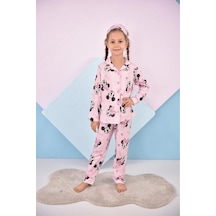 Kız Çocuk Pembe Mickey Love Desenli Baskılı Pijama Takımı Göz Bandı