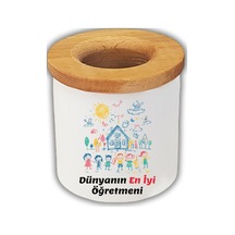 En İyi Öğretmen Baskılı Kalemlik Öğretmenler Günü Hediyesi Beyaz