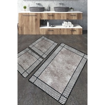 Beja Banyo Halısı Djt 3 Lü Set Banyo Halısı Paspas Yıkanabilir Kaymaz Gri - Siyah