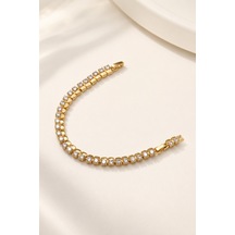 Balenbi Jewelry Kadın Yuvarlak Taşlı Tenis Model Kararmaz Çelik Bileklik 14k Gold Renk 1138 Altın