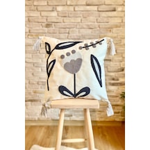 Swita Home Punch İşlemeli Tekli Dekoratif Özel Tasarım Kırlent Kılıfı Panç Beyaz - Lacivert