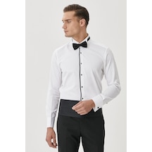 AC&Co / Altınyıldız Classics  ERKEK BEYAZ SIYAH Damatlık Ata Yaka Tailored Slim Fit Gömlek Beyaz