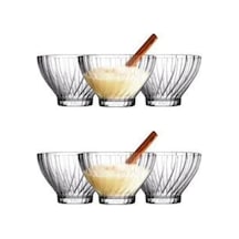 Cam Kase Seti Çizgili Desenli, 6'li Servis Ve Tatlı Kasesi, Salata, Meze, Çerez Ve Dondurma İçin Şık Sofra Ge Çok Renkli