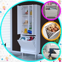 Yeni Inci 57X165 Cm Üç Kapaklı Çok Amaçlı Kirli Çamaşır Sepetli Banyo Dolabı Çok Renkli