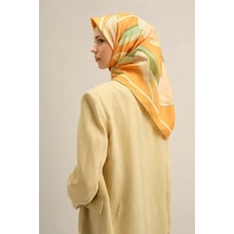 Armine Çiçek Desenli Saf İpek Sura Eşarp -9302d - 90 X 90 / Hardal Hardal
