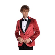 Wessi Simli Slim Fit Kadife Kırmızı Erkek Smokin Ceket - Kırmızı