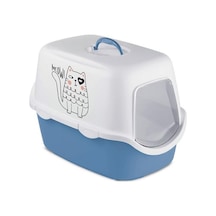 Stefanplast Griffe Baskılı Kapalı Kedi Tuvaleti Mavi/beyaz