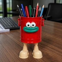 Arvale Walky Bin Ayaklı Kalemlik - Sevimli Yüz Figürlü Masaüstü Kalem Kutusu, Ofis Ve Çocuk Odası Düzenleyici, Makyaj Fırçalığı, Hediyelik Kalem Standı, Kırmızı 165-Koyu Yeşil