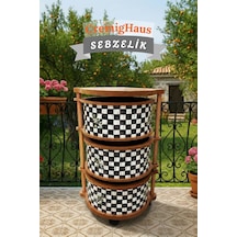 Ahşap Sebzelik Geleneksel Tasarım Yuvarlak Dama Desenli 3 X 5 Kg Kapasiteli Hazır Gönderim Diğer