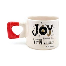 Joyumuz Yerinde Olsun Baskılı Kırmızı Kulplu Kalp Yılbaşı Kupası