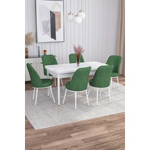 Rovena Marin Beyaz 80x132 Açılabilir Mutfak Masası Takımı 6 Adet Sandalye Haki 3427