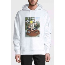 Anime Naruto Moon Baskılı Beyaz Erkek Örme Kapşonlu Sweatshirt