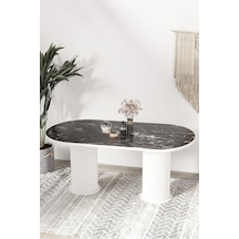 Avvio Kiev Ptt Lake Mdf Beyaz Ayakli 80x180 Mutfak Masasi Yemek Masasi Siyah Mermer