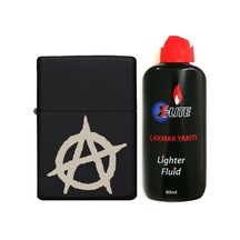 Atomic Benzinli Çakmak Benzin Seti Siyah Anarchy Symbol