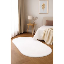 Vl Oval Comfort Overloksuz Beyaz Peluş Halı Beyaz Oval Overloksuz