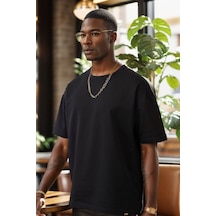 Balenbi Unisex Bisiklet Yaka 2 Iplik Basic Oversize Penye Tişört 1009 Black Siyah