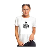 Muhammad Ali Baskılı Beyaz Kadın Tshirt