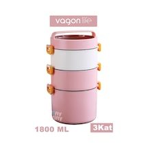 Lunch Box 3 Katlı Büyük Boy 1800 Ml Ofis-okul İçin Yeni Nesil Sefer Tası-fflbox3kat1800ml Pembe