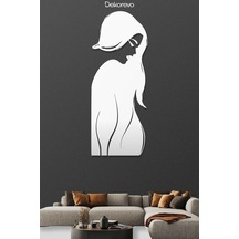 Uzun Saçlı Kadın Metal Duvar Tablosu - Metal Duvar Sanatı - Beyaz - 10 X 30 Cm