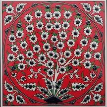 Armada Çini 20x20 Cm ED 329 Kırmızı Hayat Ağacı Eldekoru Çini kar