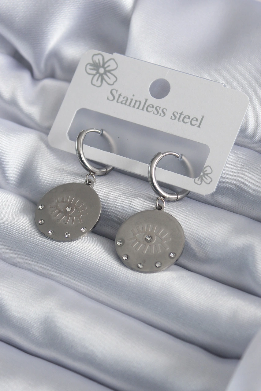 316l Çelik Gümüş Renk Göz İşleme Zirkon Taş Detay Kadın Küpe Renkli