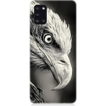 Samsung Galaxy A31 Uyumlu Siyah Beyaz Kara Kartal Başı Desenli Silikon Kılıf