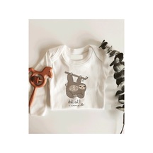 Babylimon Chill Out Sloth Uzun Kol Çıtçıtlı Organik Bebek Body Beyaz - 132207476 Beyaz