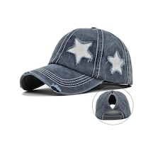 Valkyrie Vintage Lacivert Yıldız Nakışlı Şapka Unisex Eskitme Baseball Cap Ayarlanabilir Pamuk Günlük Spor Şapka