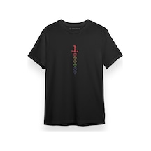 Siyah Kısa Kol Erkek Tshirt Dungeons And Dragons Rainbow Dice Sword Çok Renkli