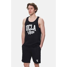Ucla Pebble Siyah Sıfır Kol Baskılı Oversize Erkek Tshirt Siyah
