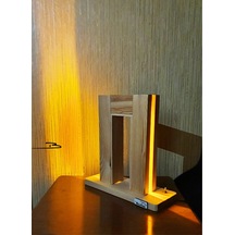 Doğal Ahşap Gizli Led Dekoratif Abajur Aydınlatma Masa Lambasi Amber