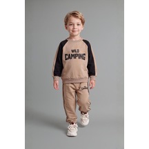 Defacto %100 Pamuk Baskılı Sweatshirt Üst Elastik Bel Alt 2li Takım Erkek Bebek I0274a526aubn615 Kahve-bn615