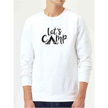 Lets Go Camp Baskılı Beyaz Erkek Örme Sweatshirt