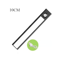 Siyah Gece Lambası Led Işık Dolap Altı Işığı Hareket Sensörü Dolap Işığı Usb Şarj Edilebilir Mutfak Aydınlatma Lambası Dolap Lambası 10cmx2pcs Siyah