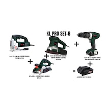 Klpro Set-8 710W 80 MM Elektrikli Dekupaj Testere + 850W Planya Makinesi + 450W 150 MM Eksantrik Zımpara + Şarjlı Darbeli Matkap