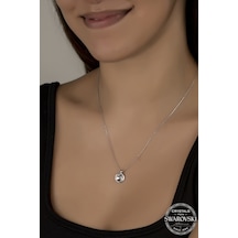 Union Swarovski Crystal Kadın 8 Mm Çerveli Gümüş Kolye