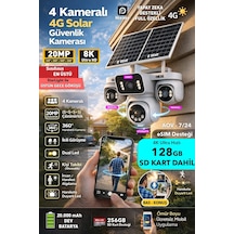 20mp 4 Kamera 360 Görüş 4g Güneş Enerjili Sim Kartlı Güvenlik Kamerası - Kişi Takibi - 128gb Sd Kart