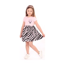 Toontoy Kız Çocuk Little Yazılı Etek Kısmı Zebra Desen Baskılı Elbise Pembe