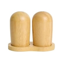 Bambu Standlı Tuzluk Karabiberlik Seti, Ahşap, Kahverengi, 140g, 8cm X 4cm, 2&apos Li Acı Kahverengi