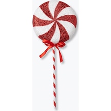 Büyük Boy Strafor Lolipop Şeker Yılbaşı Süsü - Kırmızı Beyaz Simli Dekoratif Lolipop