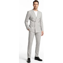 İmza Gri 6 Drop Slim Fit Esnek Kruvaze Takım Elbise 1001260900 Açık Gri