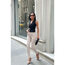HLT Jeans Kadın Krem Süper Skinny Fit Esnek Likralı Yüksek Bel Denim Jean Kot Pantolon Jennie-2003 Krem