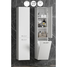 40 167 Cm Beyaz Mdf Asma Sepetli Banyo Boy Dolabı Beyaz