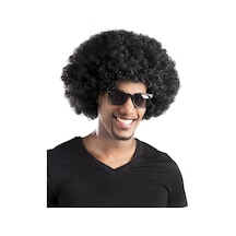 Mey İthalat Siyah Renk Kıvırcık Afro Bonus Peruk Parti Peruğu "