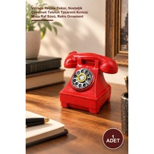 1 Adet Ankesörlü Telefon Biblosu Vintage Reçine Dekor, Nostaljik Çevirmeli Telefon Tasarımlı Kırmızı Masa Raf Süsü, Retro Ornament