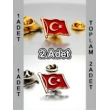 2 Adet Türk Bayrağı Gold&gümüş Yaka Rozeti Çok Renkli