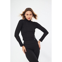 Lesa Wear Fitilli Soft Touch Balıkçı Yaka Bluz Siyah Siyah