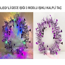 Kalp Püsküllü 3 Modlu Led Işıklı Taç Mor Renk