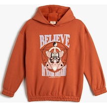 Koton Kapşonlu Sweatshirt Kelebek Baskılı Uzun Kollu Şardonlu Kiremit 4wkg10198ak 4WKG10198AKKM1 Kiremit