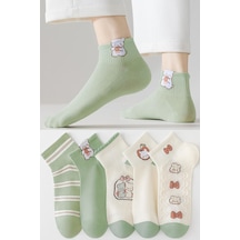 5 Çift Kadın Bej Happy Desenli Çorap Çok Renkli